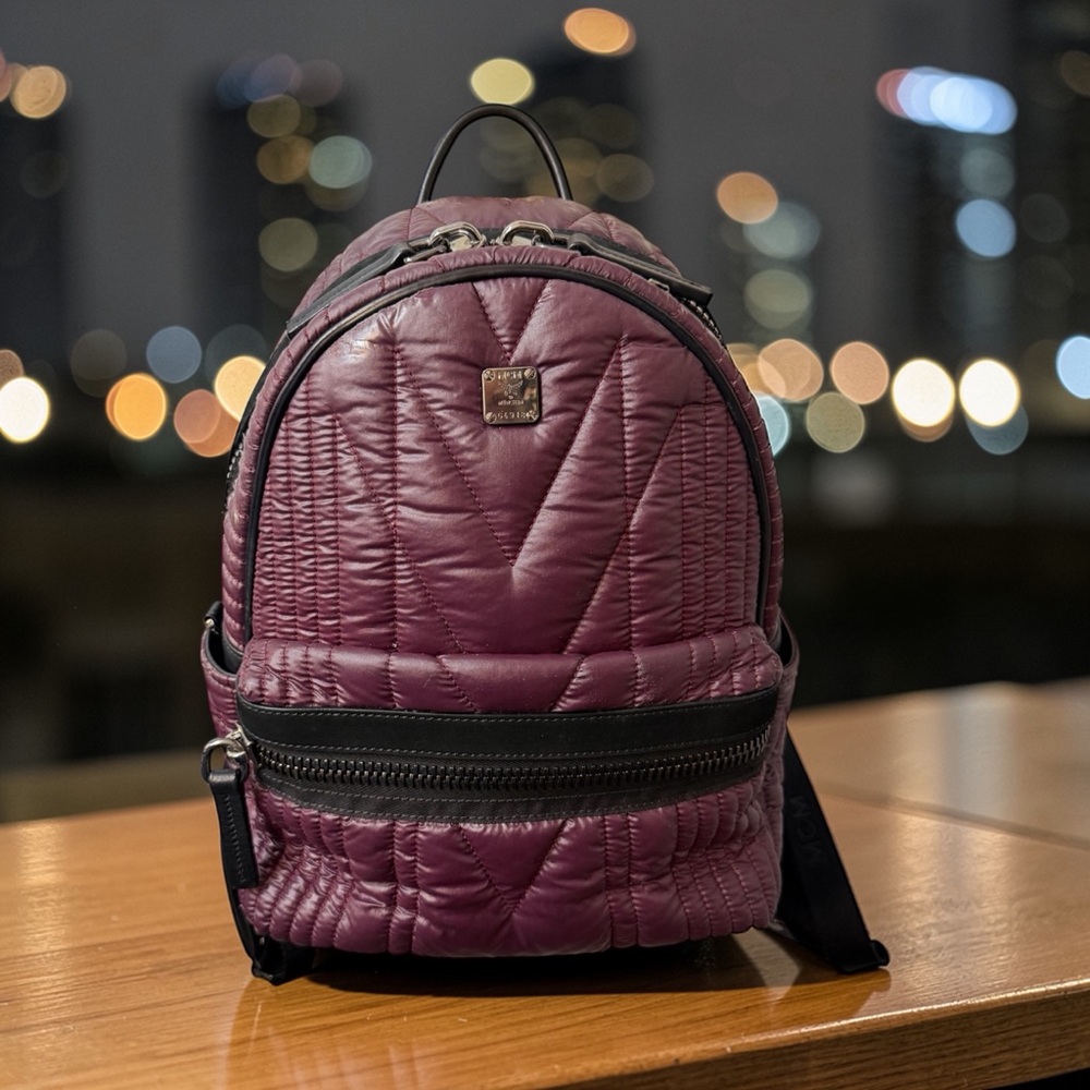 MCM Quilted Leather Backpack Purple Lambskin Unisex W/Authenticity Card (A745)